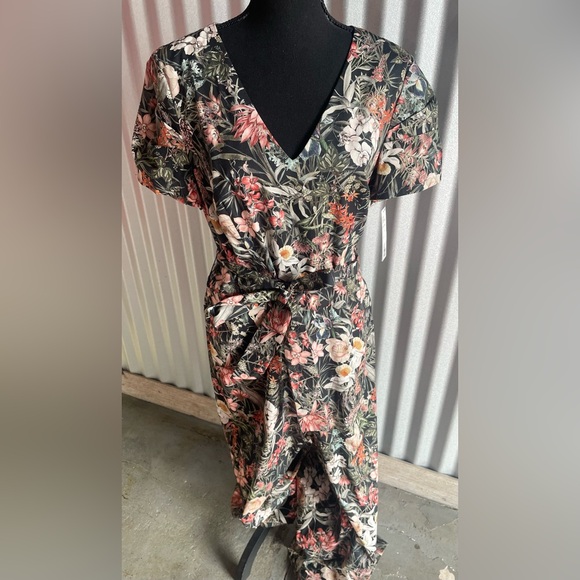 NWT ANTONIO MELANI Black Floral Cotton Blend Wide Leg Jumpsuit Size 14 - Picture 4 of 9